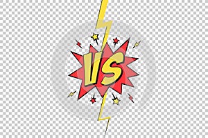VS frame. Versus pop art design on transparent background, comic with lightning ray border for intro of superhero fight and duel. photo